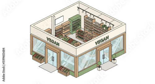 vegan grocery store with fresh produce and packaged items