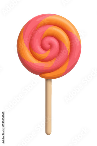 Pink And Orange Swirl Lollipop 3D Semi-Realistic