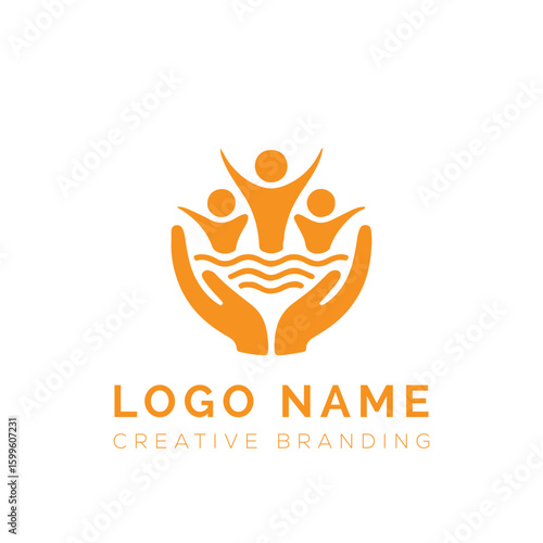 family care logo design vector. Adoption and social network logo design