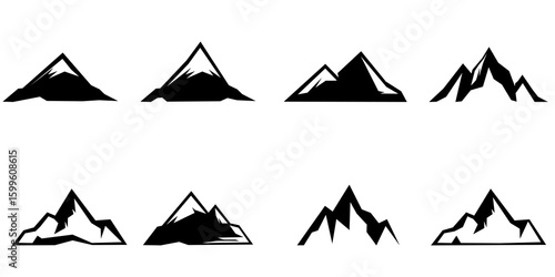 Set of mountain silhouettes. Unique rocky mountains icon or cool logo collection	