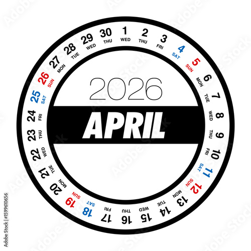 2026年4月の円形カレンダー 日本の祝日表記はありません