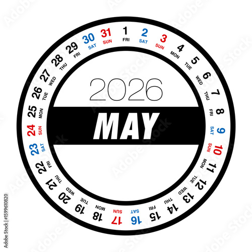 2026年5月の円形カレンダー 日本の祝日表記はありません