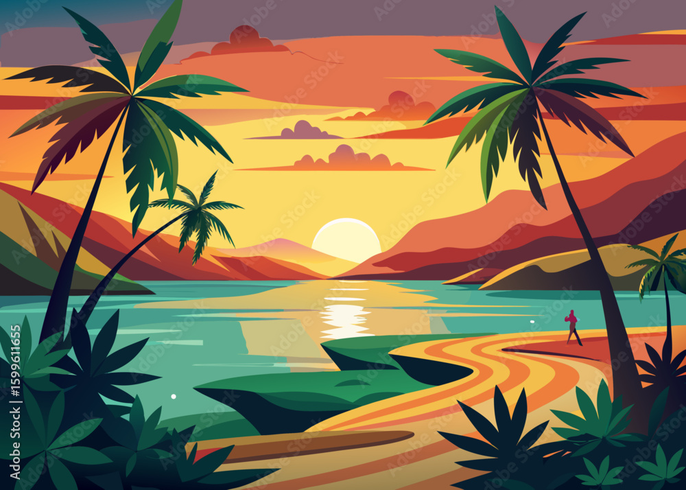 Obraz premium tropical beach with palm trees background 