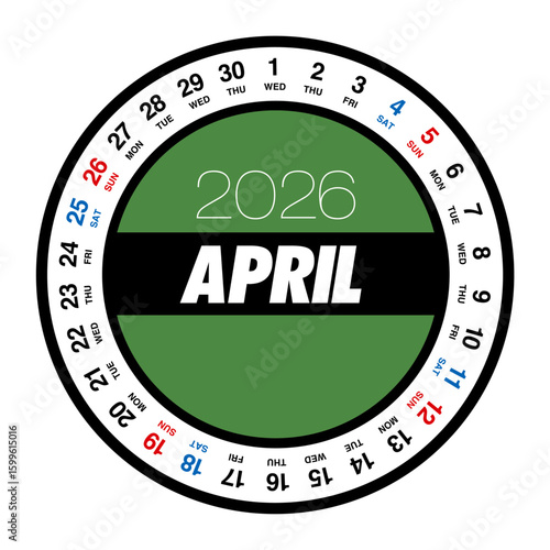 2026年4月の円形カレンダー 日本の祝日表記はありません
