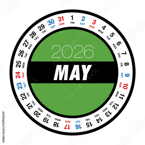 2026年5月の円形カレンダー 日本の祝日表記はありません