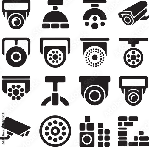 Security camera surveillance equipment icons cctv technology