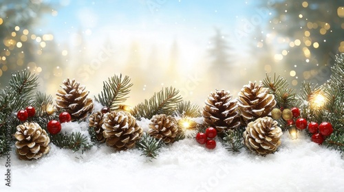 Wallpaper Mural A Festive Winter Wonderland: Christmas Decor with Pine Cones and Berries Torontodigital.ca