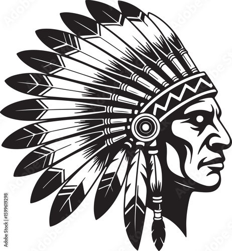 Indigenous warrior headdress silhouette feathers tribal