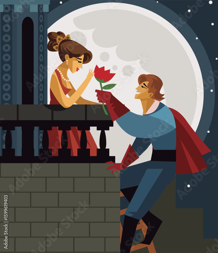 romeo in love giving a flower to juliet