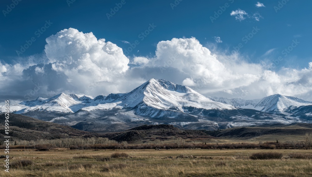 Snowy mountain range under dramatic sky Snowy mountain range under dramatic sky