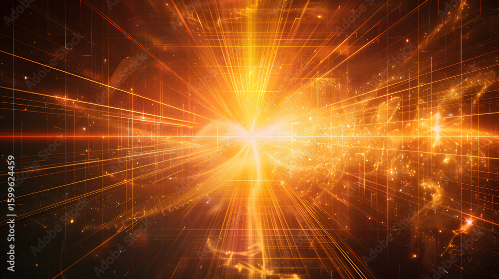 Fototapeta premium Abstract fractal grid background with a glowing central point of light energy