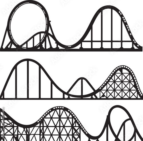 Roller coaster silhouette with loops and drops amusement park thrill ride
