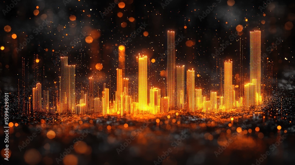 Fototapeta premium Glowing Metropolis: A Digital Cityscape at Night