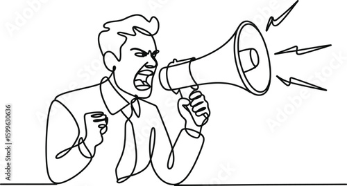 Man Shouting Into Megaphone Line Art Illustration yelling