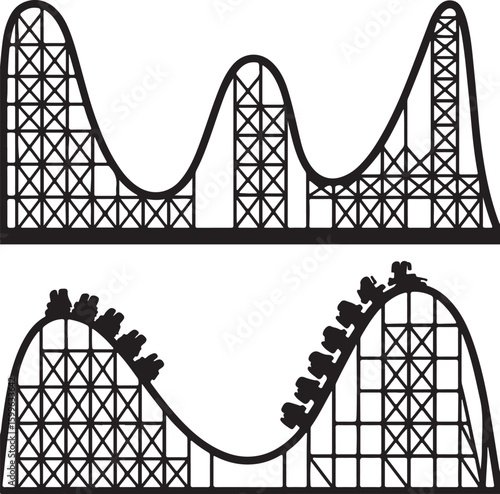Roller coaster silhouette with multiple drops and turns amusement park thrill ride