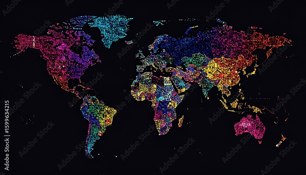 Fototapeta premium Vibrant world map with colorful details