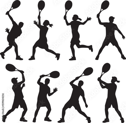 Tennis players in action silhouette sport