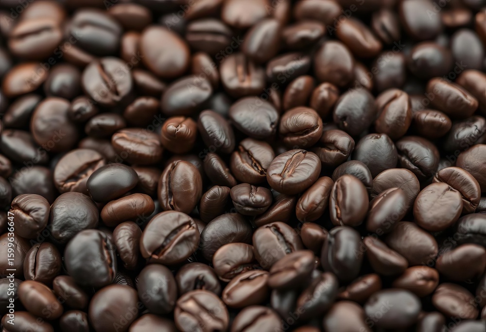 Fototapeta premium Close-up of dark roasted coffee beans, rich aroma, espresso, delicious