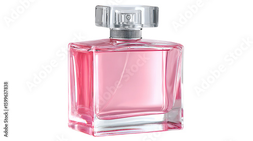 Elegant pink perfume bottle with clear cap isolated on transparent background