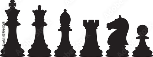 Black chess pieces silhouette king queen bishop rook knight pawn vector
