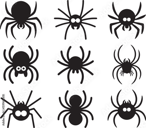 Black spider silhouettes with cartoon eyes creepy