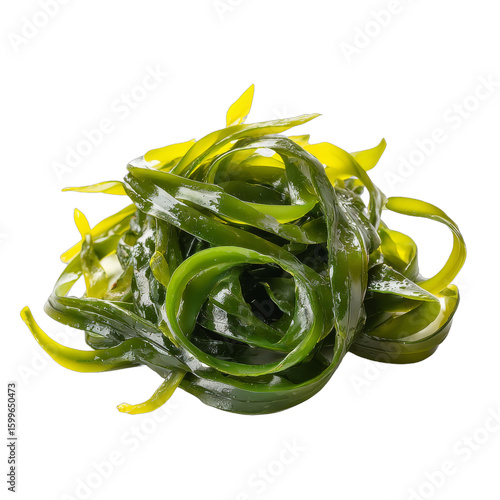 Fresh green spirulina seaweed, vibrant spiraled texture, healthy food alternative, perfect for smoothies and salads. Isolated on white background or PNG