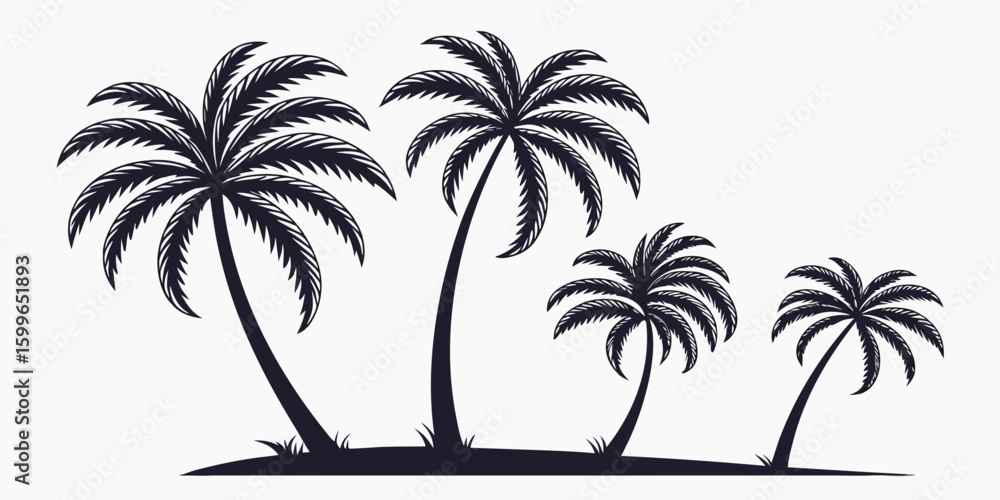 Obraz premium Group of palm trees silhouette isolated on transparent background