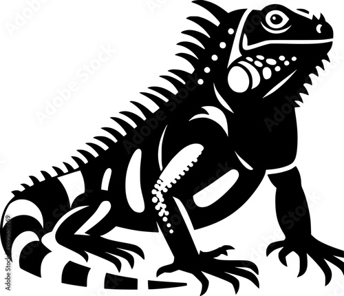 Minimalist black and white iguana icon with clean lines, modern style, no shading—perfect for logos, stickers, or digital design.