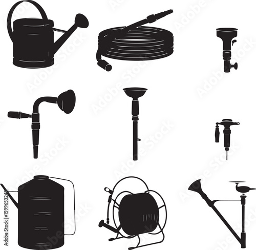Garden tools watering hose and sprayers watering can
