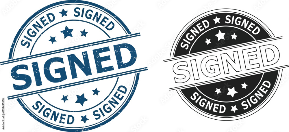 Obraz premium Signed stamp vector graphic design elements for official document approval confirmation 100 char editable