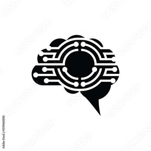 The image shows a logo design of a brain shape in black color with nodes and circuit lines in white color that looks clean and modern on a white background