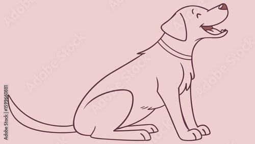 Simple vector artwork of a sitting Labrador retriever on pink background.
