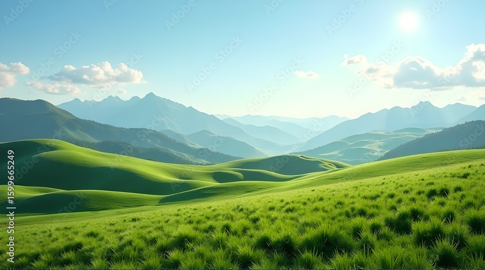 Naklejka premium Grassland Hills and Distant Peaks