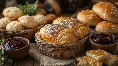 Wallpaper Mural Assorted baked goods and jam.  Fresh pastries, cookies, and preserves on a rustic table Torontodigital.ca