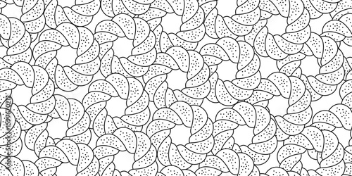 Seamless outline pattern of braided kolach bread with sesame seeds