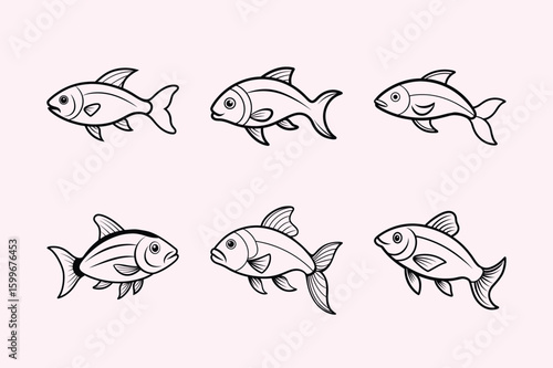 Dolphin Cichlid, aquarium fish line art illustration