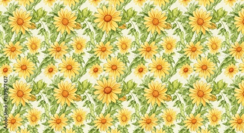 Vibrant Sunflower Pattern with Lush Greenery