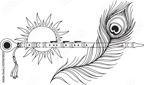 Indian Bansuri Flute Line Art – Traditional Musical Instrument Design