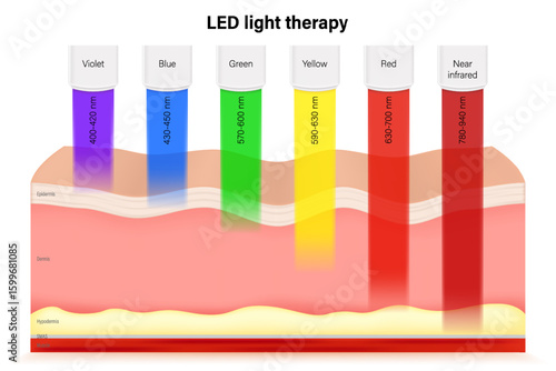 Type of LED light therapy. Technology for caring for aging skin. Aging skin treatment. Skin rejuvenation, pain relief, and acne reduction.
