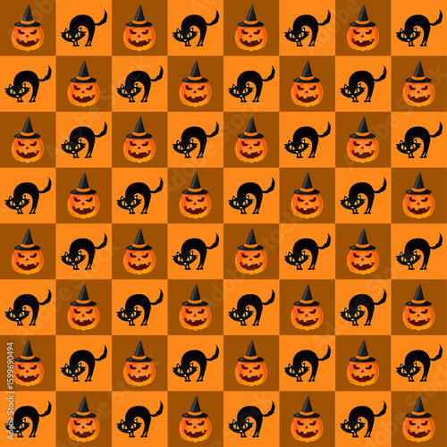 seamless pattern with funny cartoon faces haloween