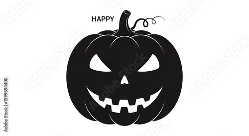 Black silhouette of a scary jack-o'-lantern pumpkin with a carved evil face, Halloween symbol, spooky and dark mood, simple graphic design element against white background