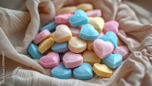 Heart shaped candies pastel colors love sweets valentines day treats dessert food confectionery sugar candy