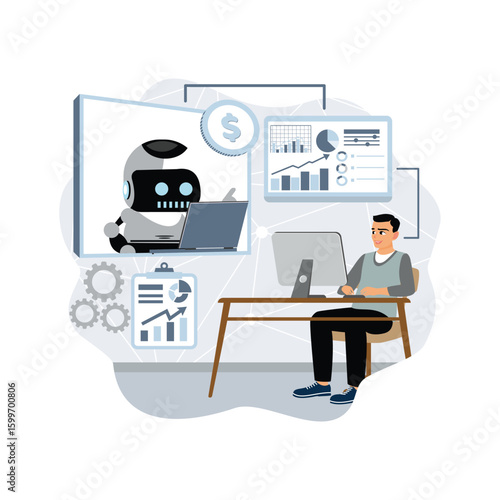 An entrepreneur analyzes AI-powered marketing tools on a computer.