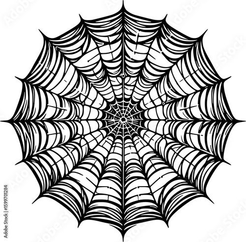 Minimalist black and white spider web icon with clean lines, geometric style—ideal for logos, stickers, or digital use on white background.