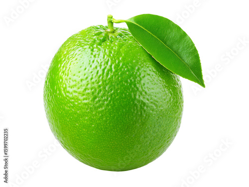 Fresh green lime with leaf isolated on black background, Isolated On Transparent Background, Png