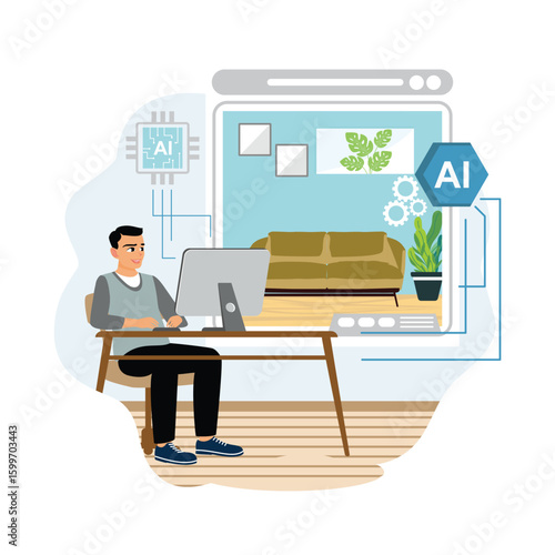 Men plan interior spaces with AI technology.