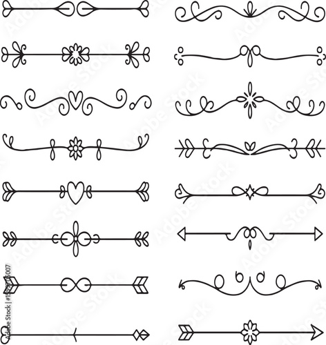 Collection of Decorative Dividers Flourishes and Arrows Hand Drawn Embellishments for Creative Projects Invitations Stationery Design and Elegant Graphic Elements