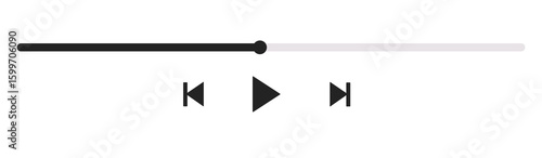 Music or video play bar icon. Modern UI Design Element for Music App Design with Pause, Play, Skip, Favorite, Queue Buttons. Music or video play bar icon on black background.