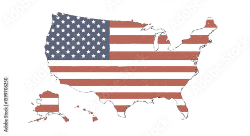 Vector illustration of the United States map filled with the American flag design.