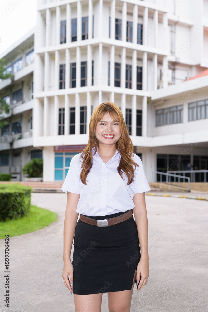 Thai Teenager Female Student Standing Outside University Building Thai Teenager Female Student Standing Outside University Building
